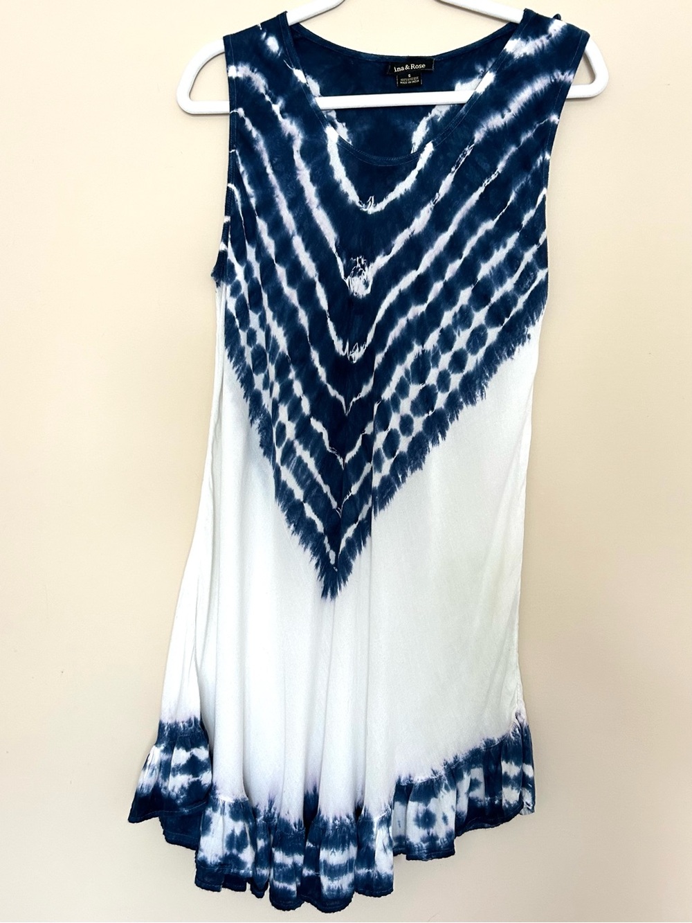 Sleeveless Blue & White Tie-Dye V-Neck Midi Dress